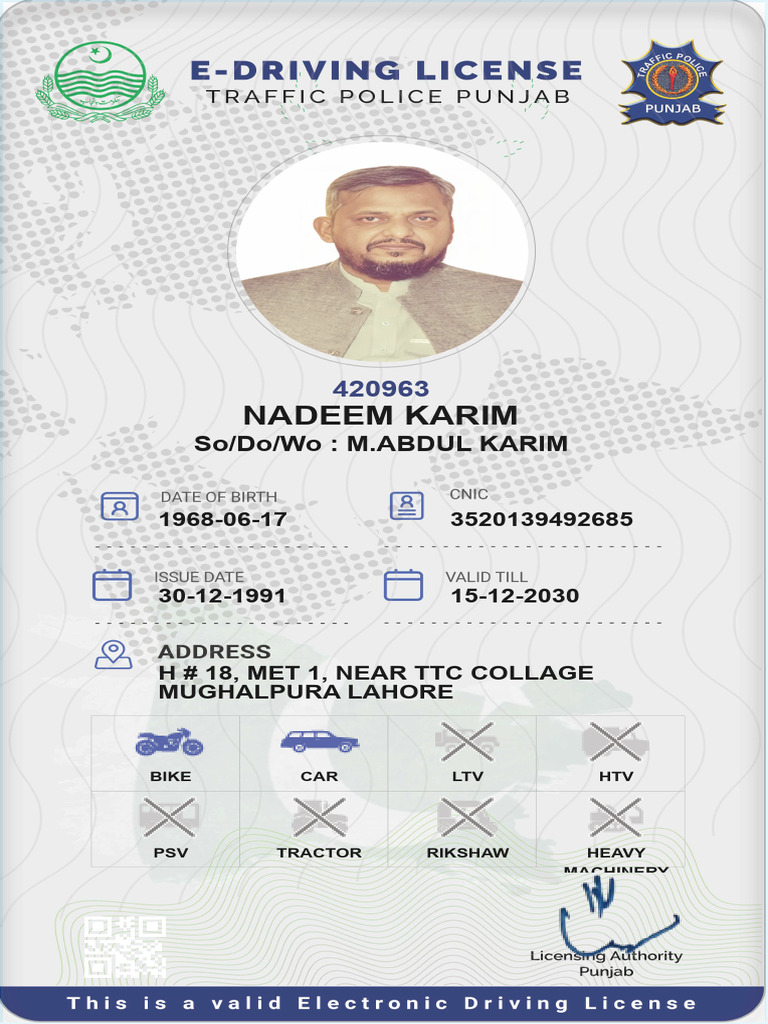Driving License Information for Nadeem Karim | PDF