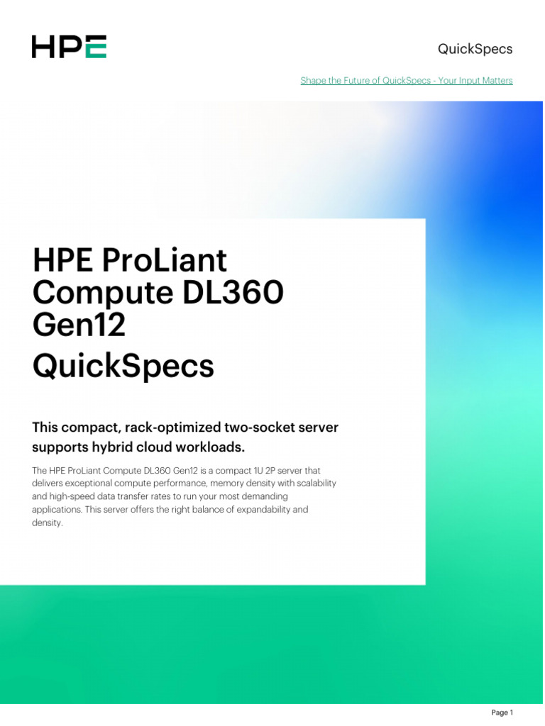 HPE ProLiant Compute DL360 Gen12 QuickSpecs-A50006984enw | PDF ...