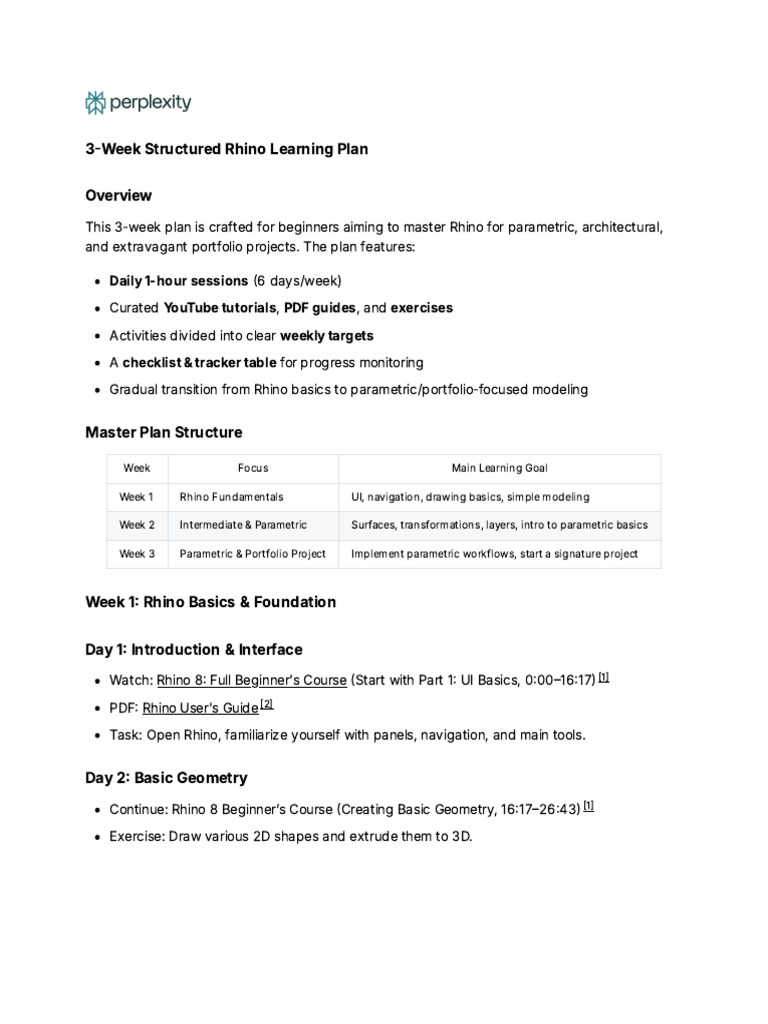 3-Week Beginner Rhino Learning Plan | PDF | Shape