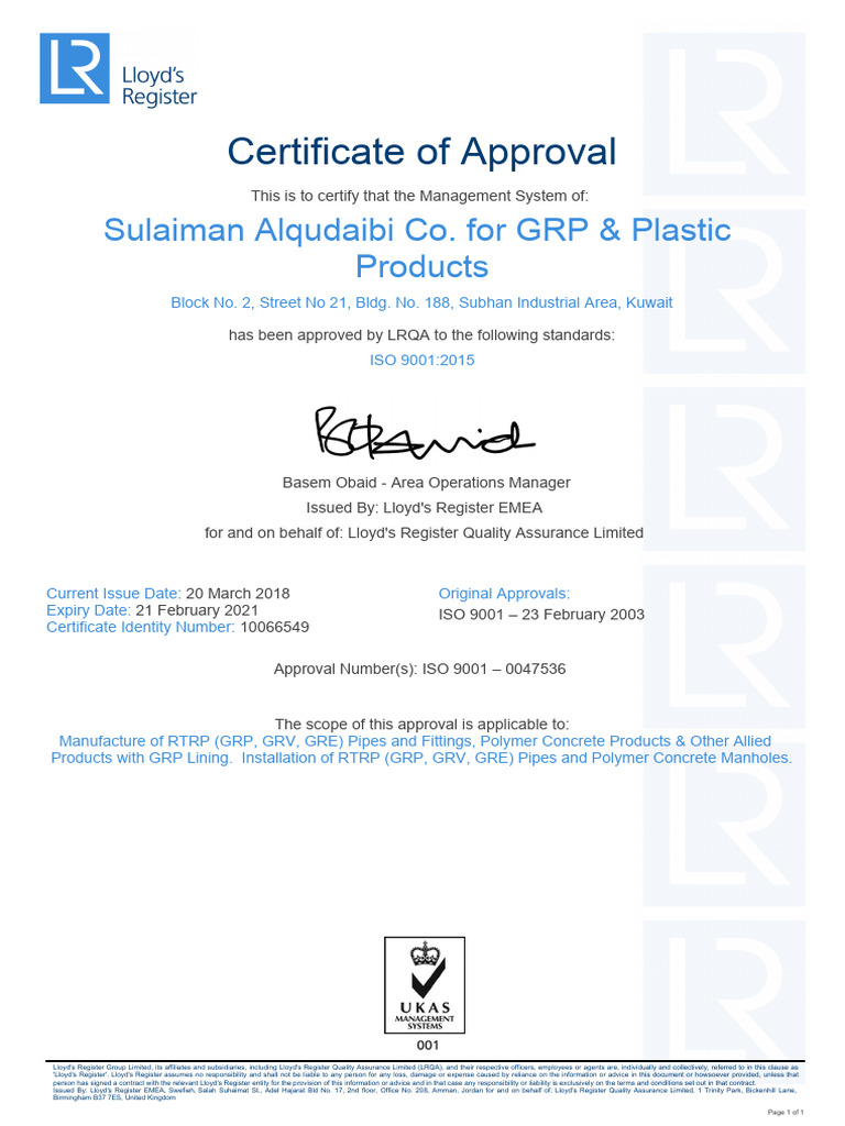 ISO 9001:2015 Approval Certificate | PDF | Civil Law (Legal System ...