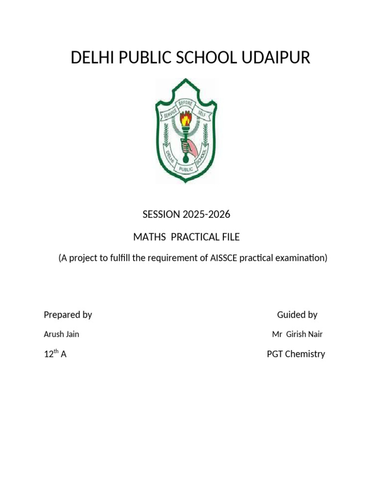 DPS Udaipur Maths Practical File 2025-26 | PDF
