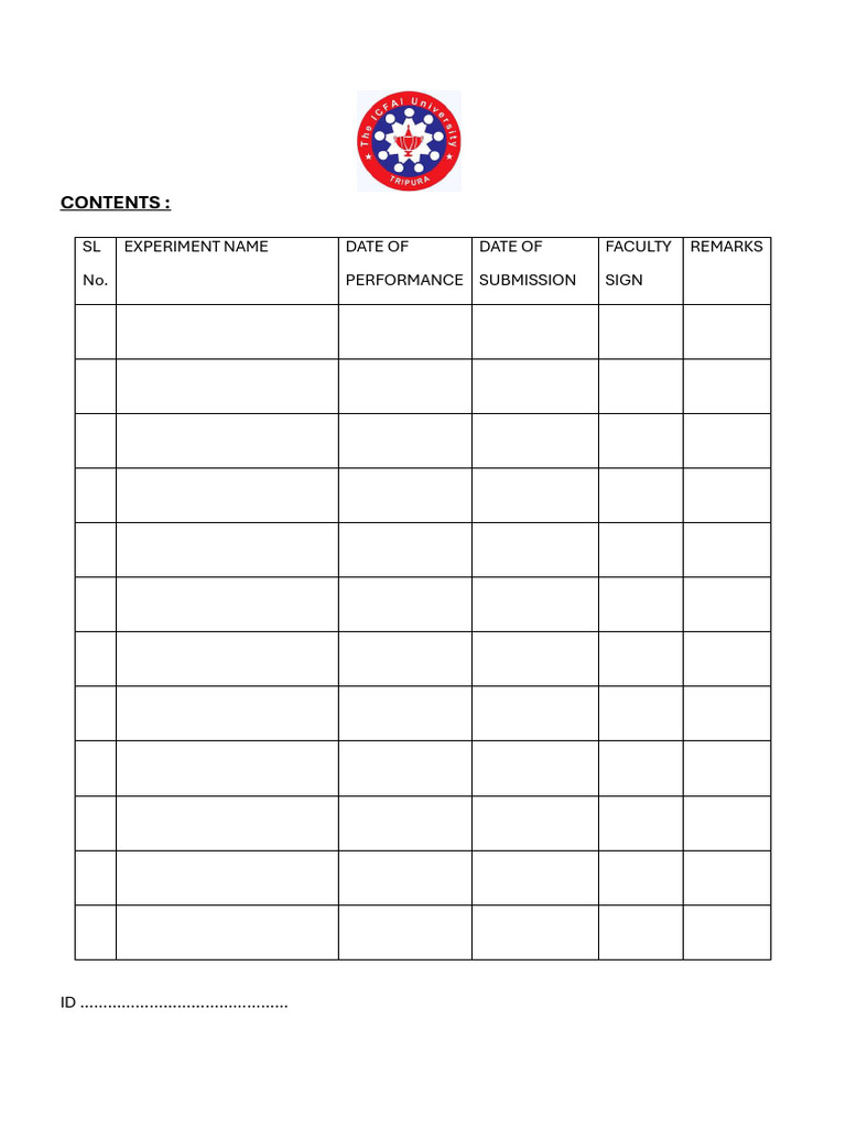 Experiment Performance Log Template | PDF