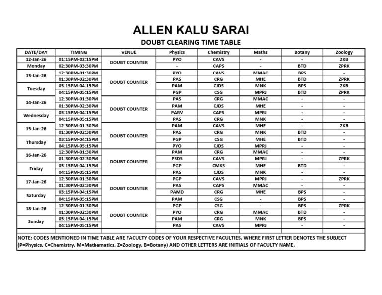 Doubt Clearing Time Table 2026 | PDF
