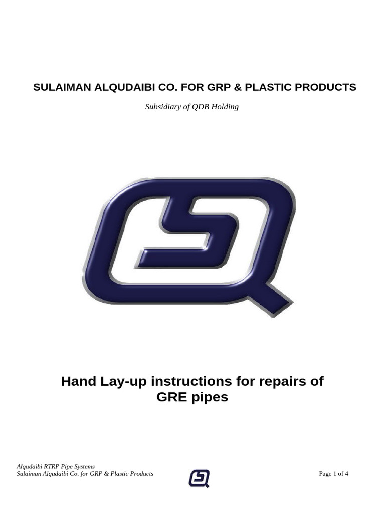 Hand Lay-Up Repair Guide for GRE Pipes | PDF | Fiberglass | Lamination