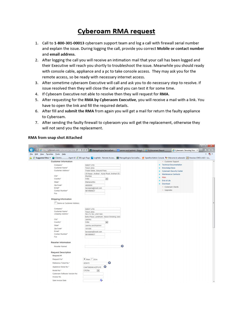 Cyberoam RMA Request Process Guide | PDF