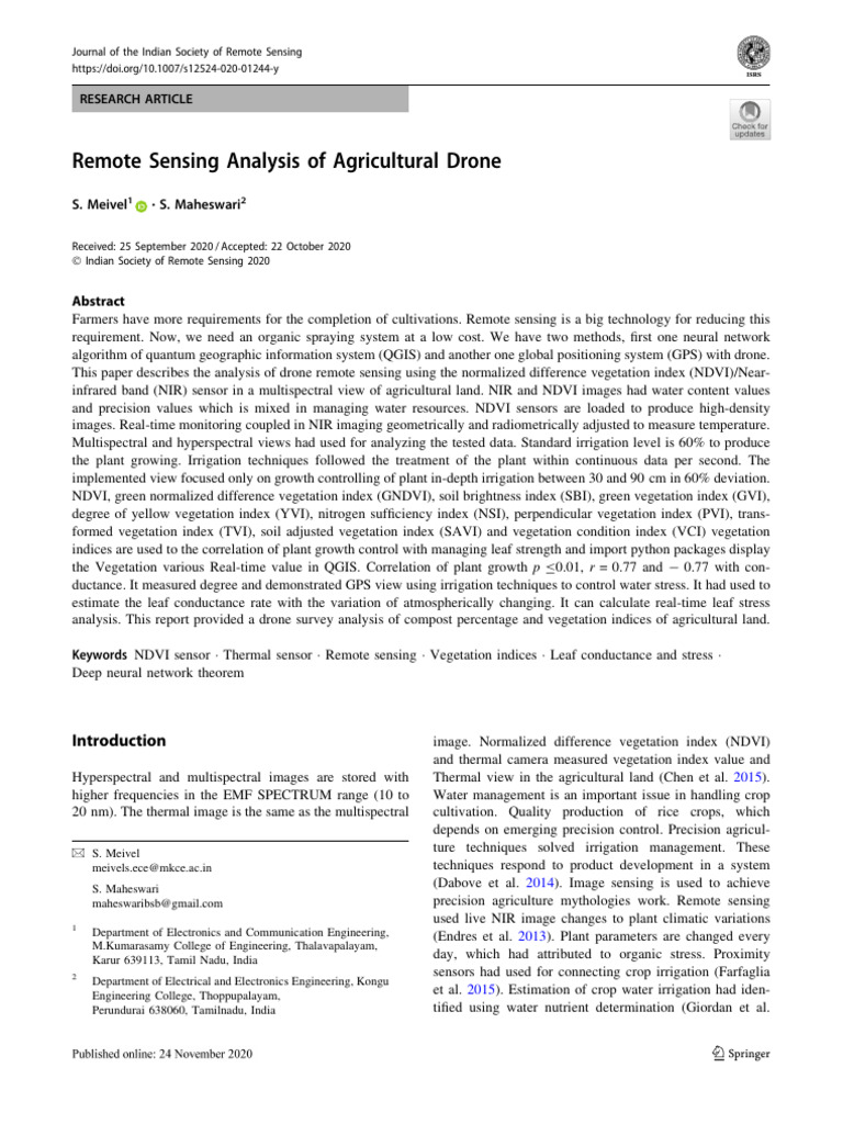 Drone Remote Sensing in Agriculture | PDF | Unmanned Aerial Vehicle ...