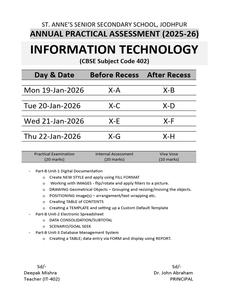 IT Practical Assessment Schedule 2025-26 | PDF