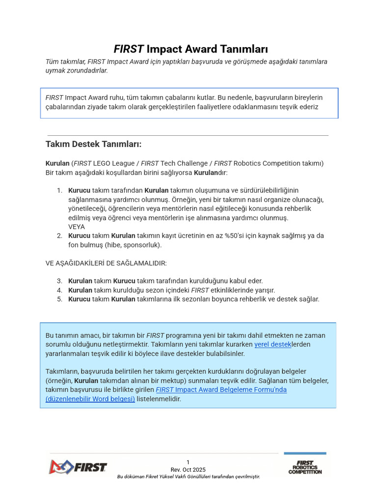 FIRST Impact Award Tanımları | PDF