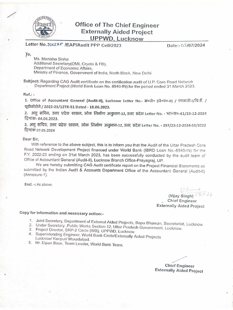 CAG Audit Report: UP Core Road Project | PDF | Government | Government ...