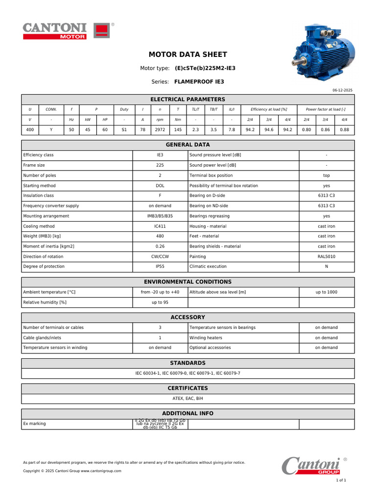 IE3 Flameproof Motor Data Sheet | PDF | Physical Quantities ...