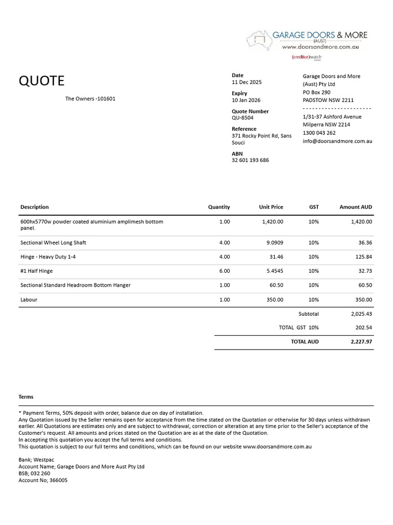 Garage Door Quotation - 11 Dec 2025 | PDF