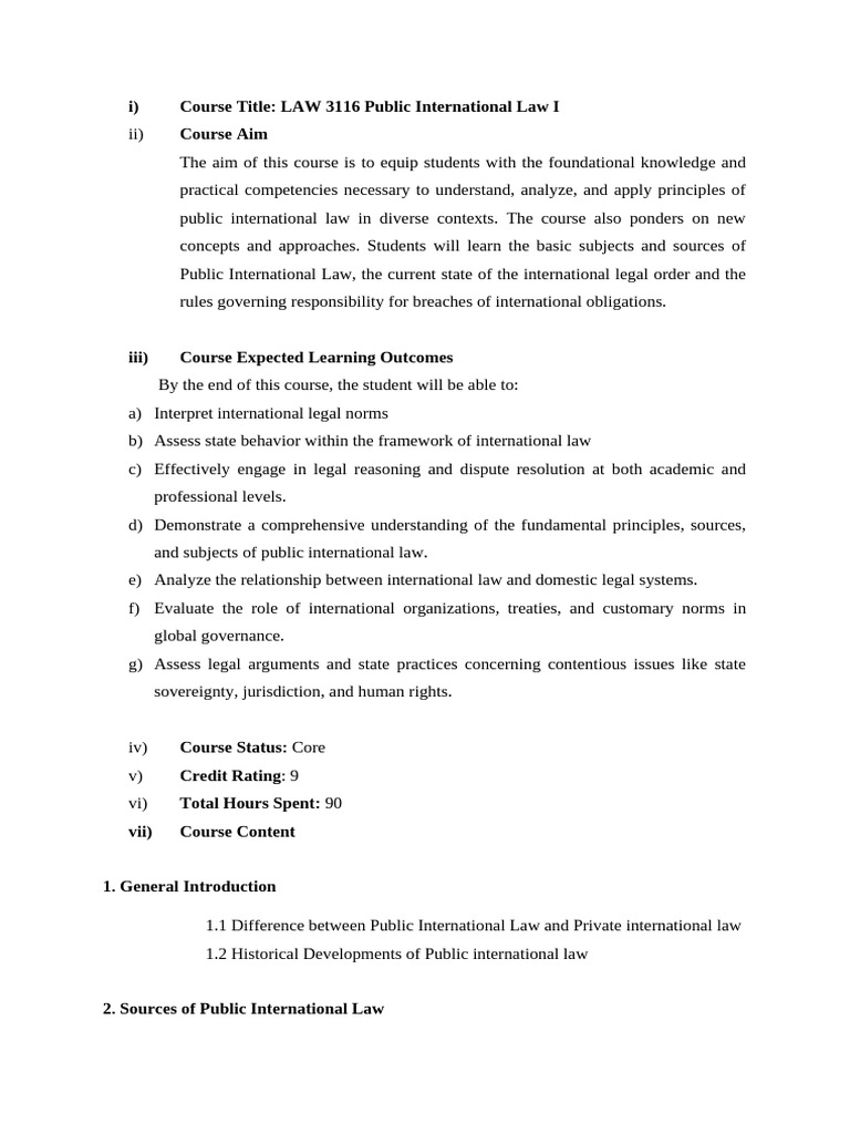 Public International Law Course Overview | PDF | International Law ...