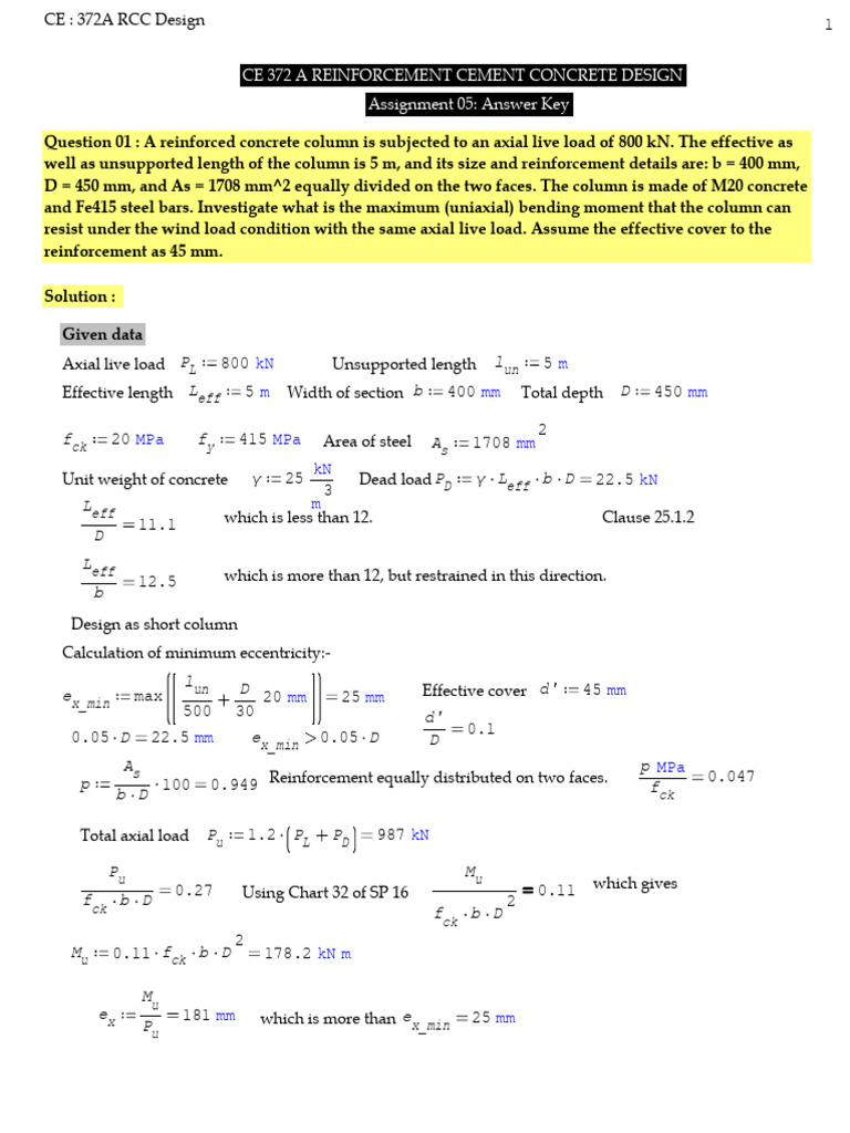 RCC Column Design Assignment Solutions | PDF | Column | Mechanical ...