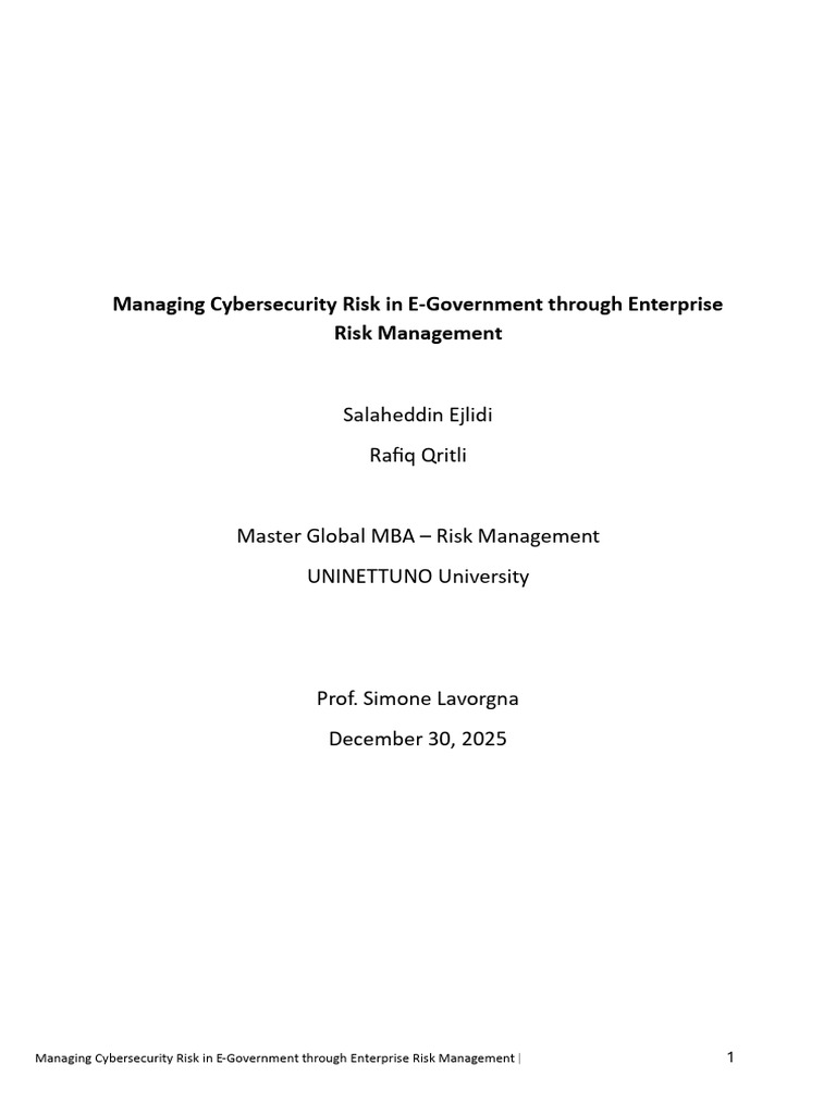 Cybersecurity Risk Management in E-Government | PDF | Risk | Security