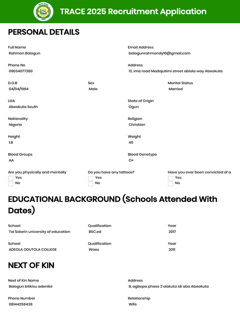 2025 Recruitment Application Form | PDF