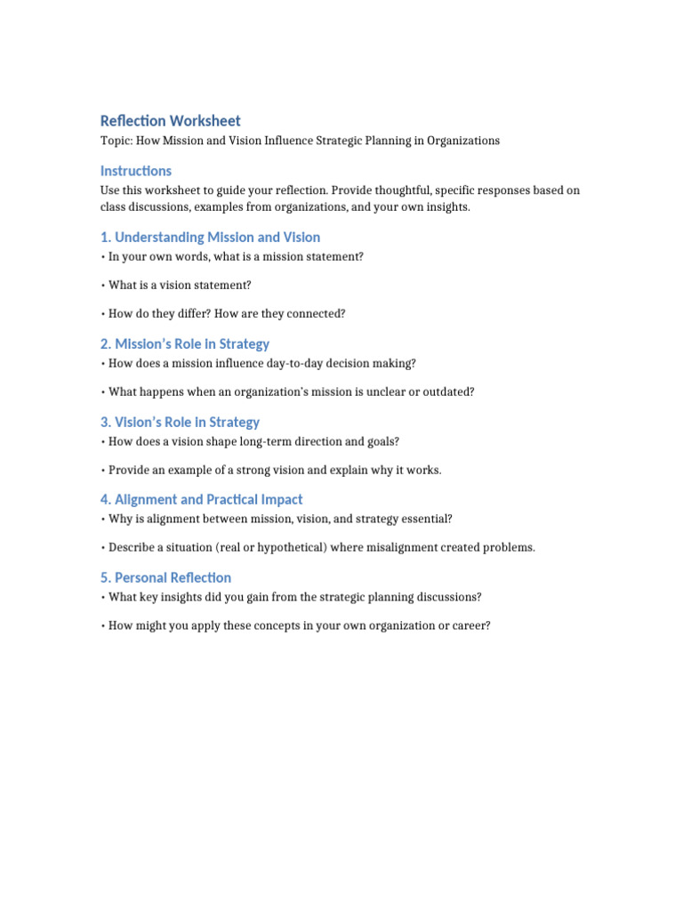 Reflection Worksheet - Docx MBS | PDF