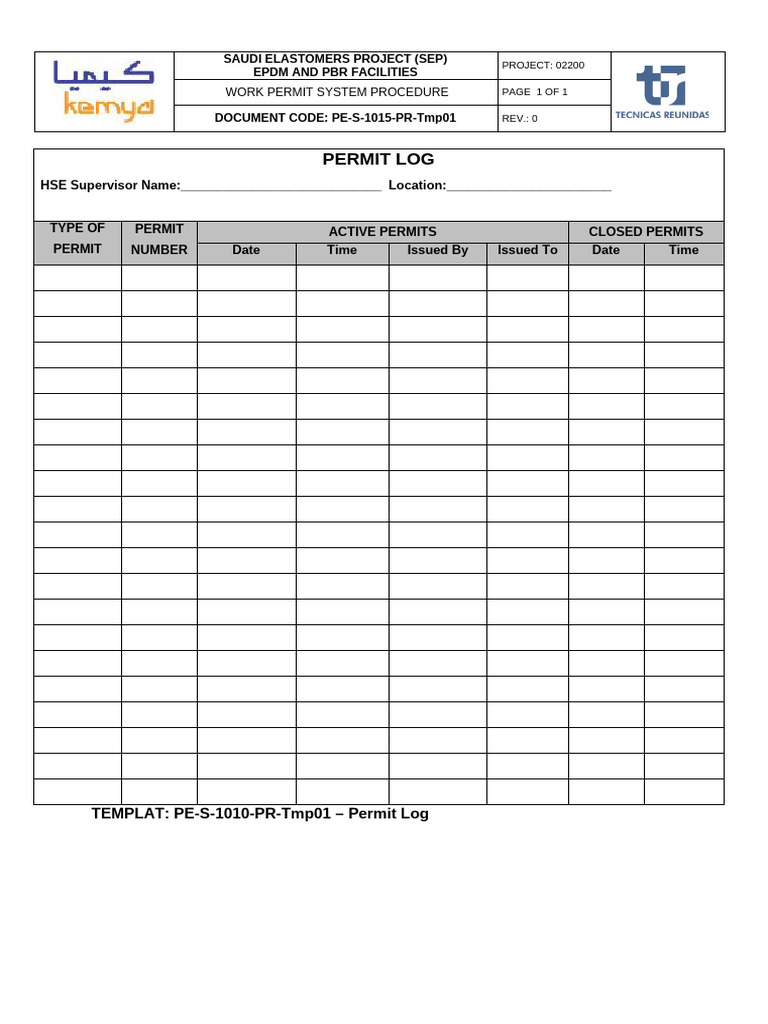 Saudi Elastomers Project Permit Log | PDF
