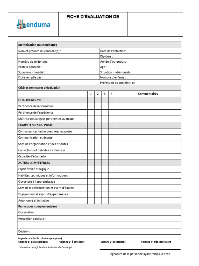 Fiche d'évaluation de candidat détaillée | PDF