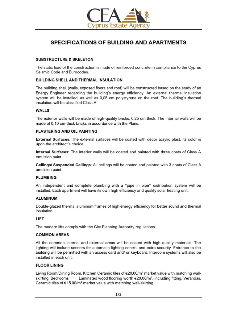 Specifications of Building and Apartments | PDF | Wall | Thermal Insulation - Thermal Insulation Options For Apartments