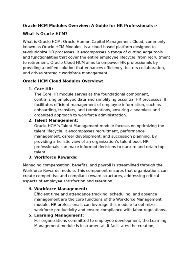 Oracle HCM Modules for HR Success | PDF | Human Resource Management ...
