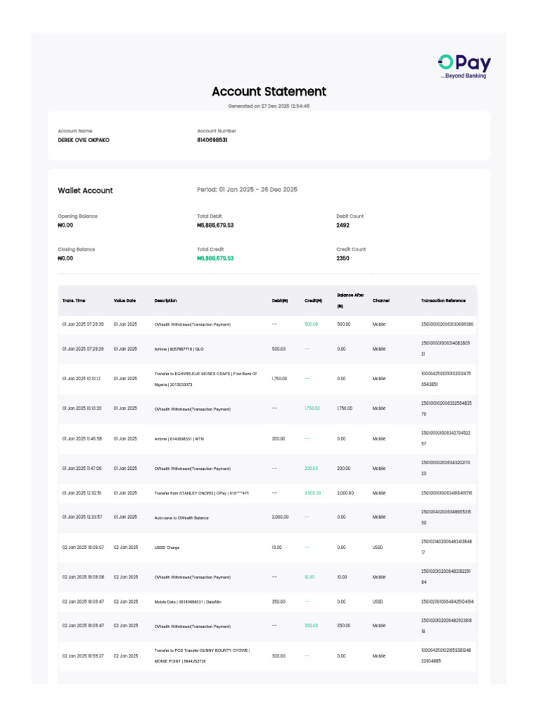 Wallet Account Statement Summary | PDF | Debit Card | Financial Services