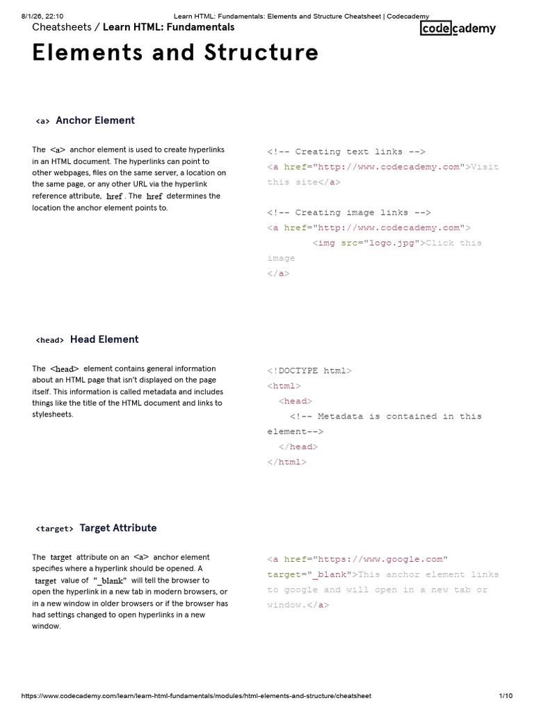 HTML Anchor and Head Elements Guide | PDF | Html Element | Html