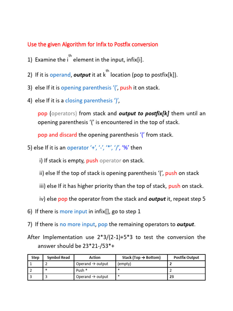 Infix to Postfix Conversion Algorithm | PDF