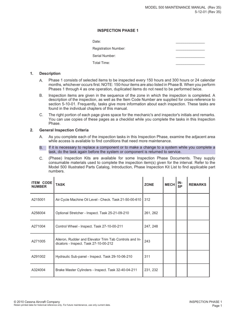 Model 500 Phase 1 Inspection Guide | PDF | Flight Recorder | Corrosion