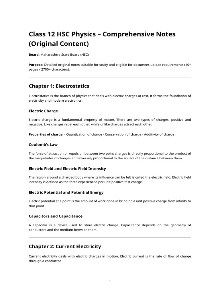 Class 12 HSC Physics Study Notes | PDF | Electromagnetic Induction ...