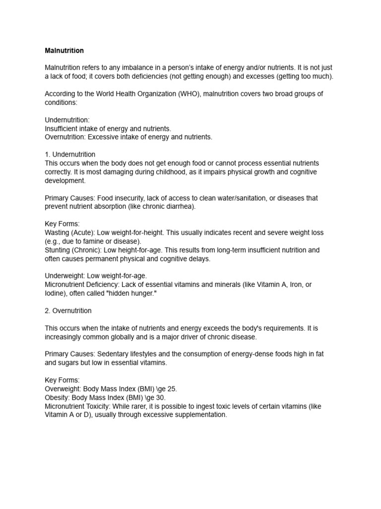 Understanding Malnutrition: Causes & Types | PDF