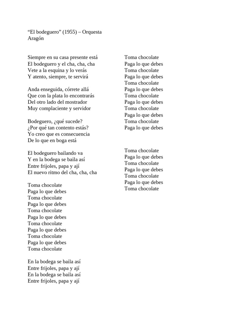 El Bodeguero LETRA | PDF