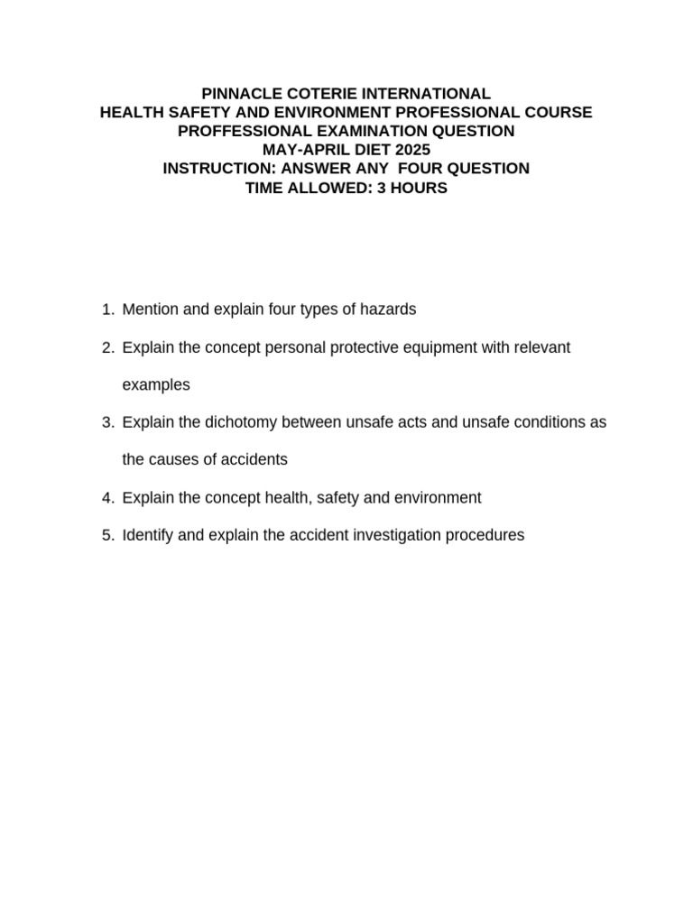HSE Professional Exam Questions 2025 | PDF