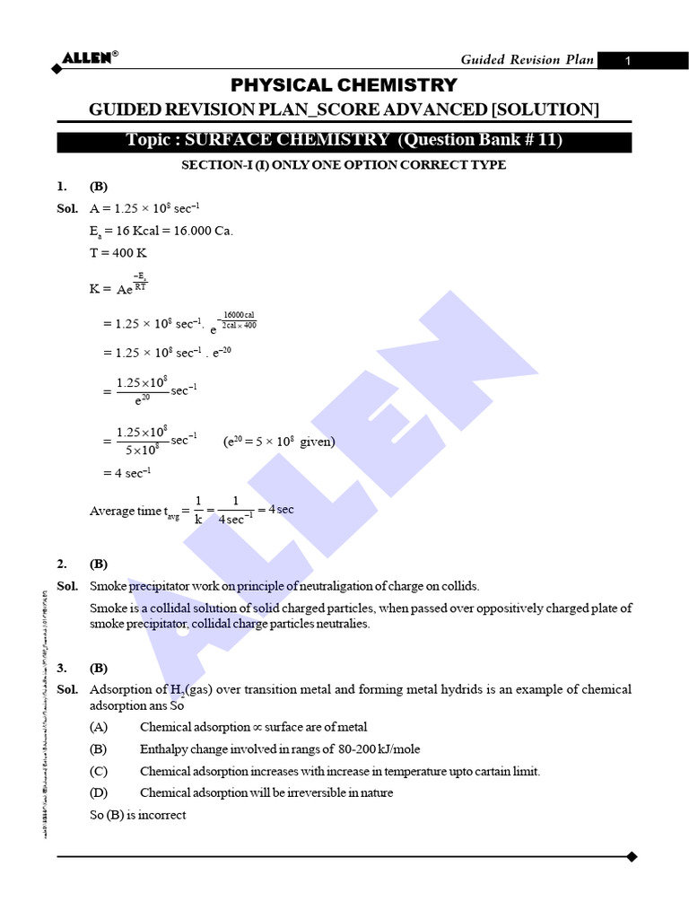 Surface Chemistry Revision for JEE | PDF | Colloid | Emulsion