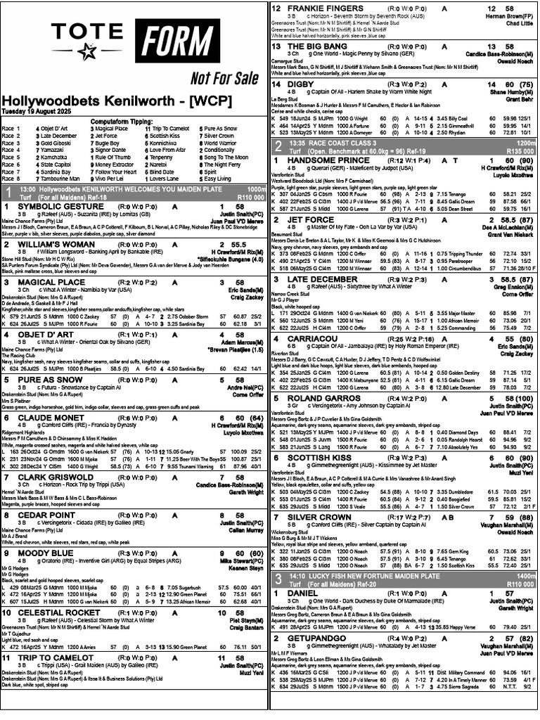 South African Horse Racing Entries | PDF