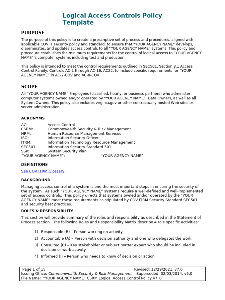 Logical Access Control Policy Overview | PDF | Access Control | Proxy ...