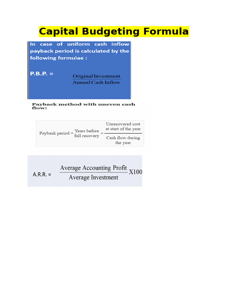 Capital Budgeting Formula | PDF