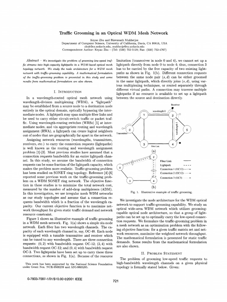 Traffic Grooming in WDM Mesh Networks | PDF | Wavelength Division ...