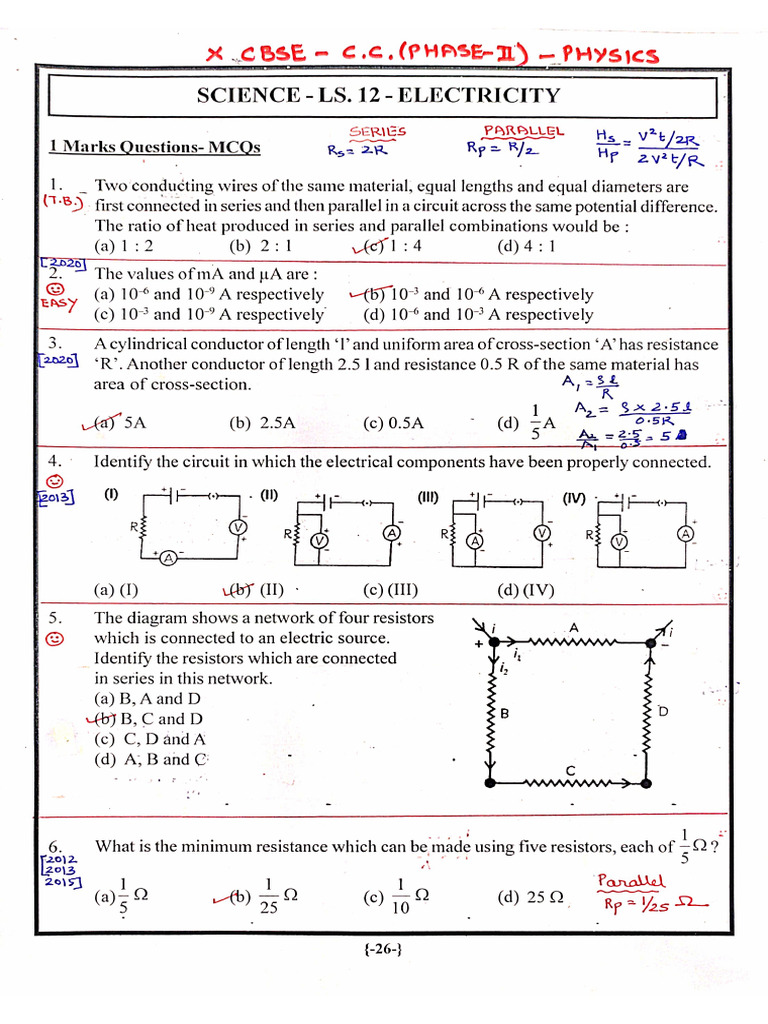 Electricity and Circuit Analysis Questions | PDF | Series And Parallel ...