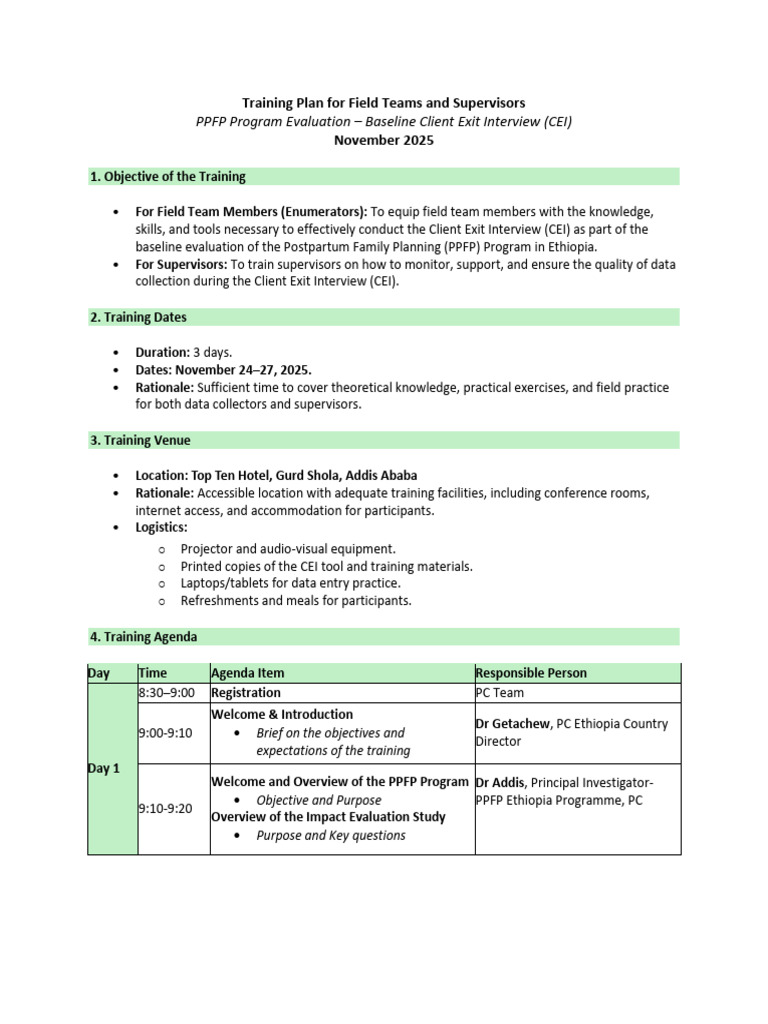 CEI Training Plan for Field Teams | PDF