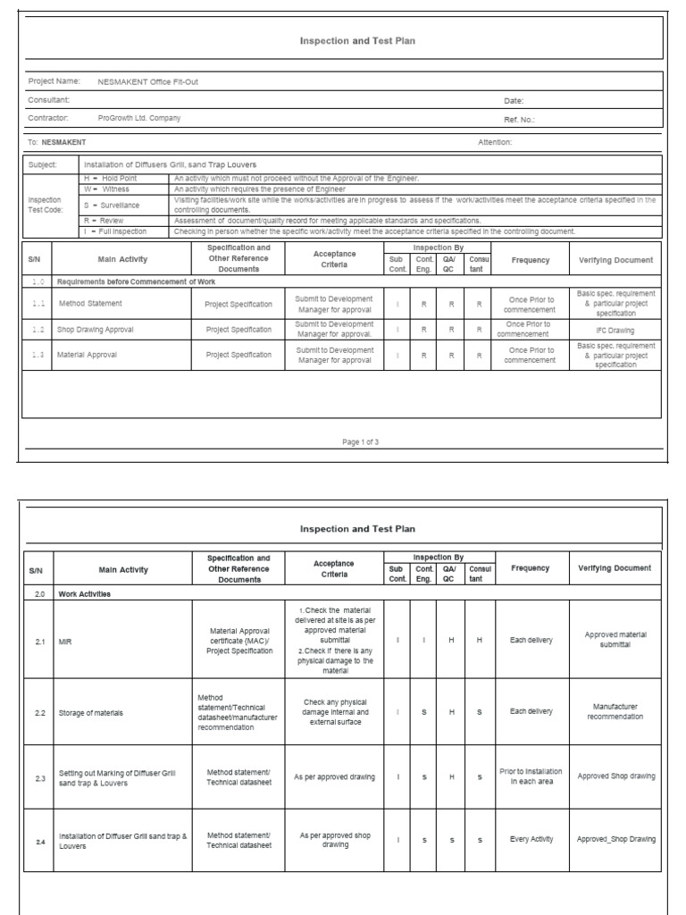 NESMAKENT Office Fit-Out Inspection Plan | PDF | Specification ...