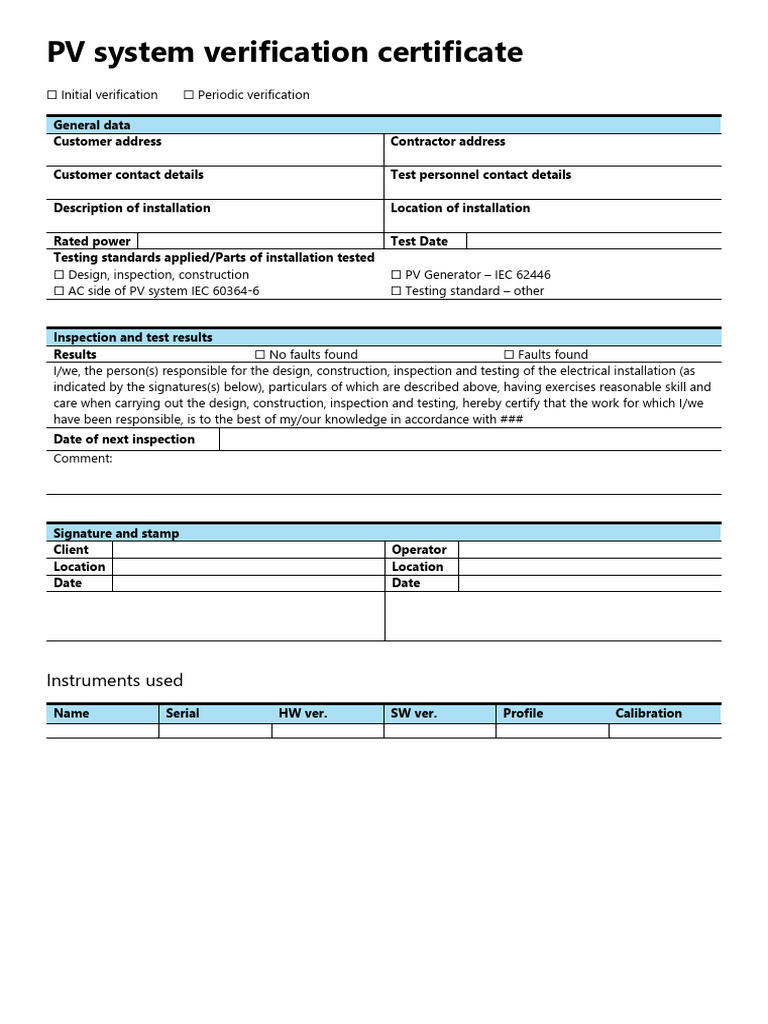 PV System Verification Certificate Guide | PDF | Direct Current ...