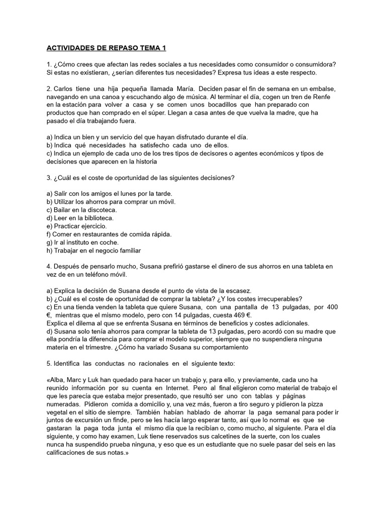 Actividades de Repaso Tema 1 | PDF