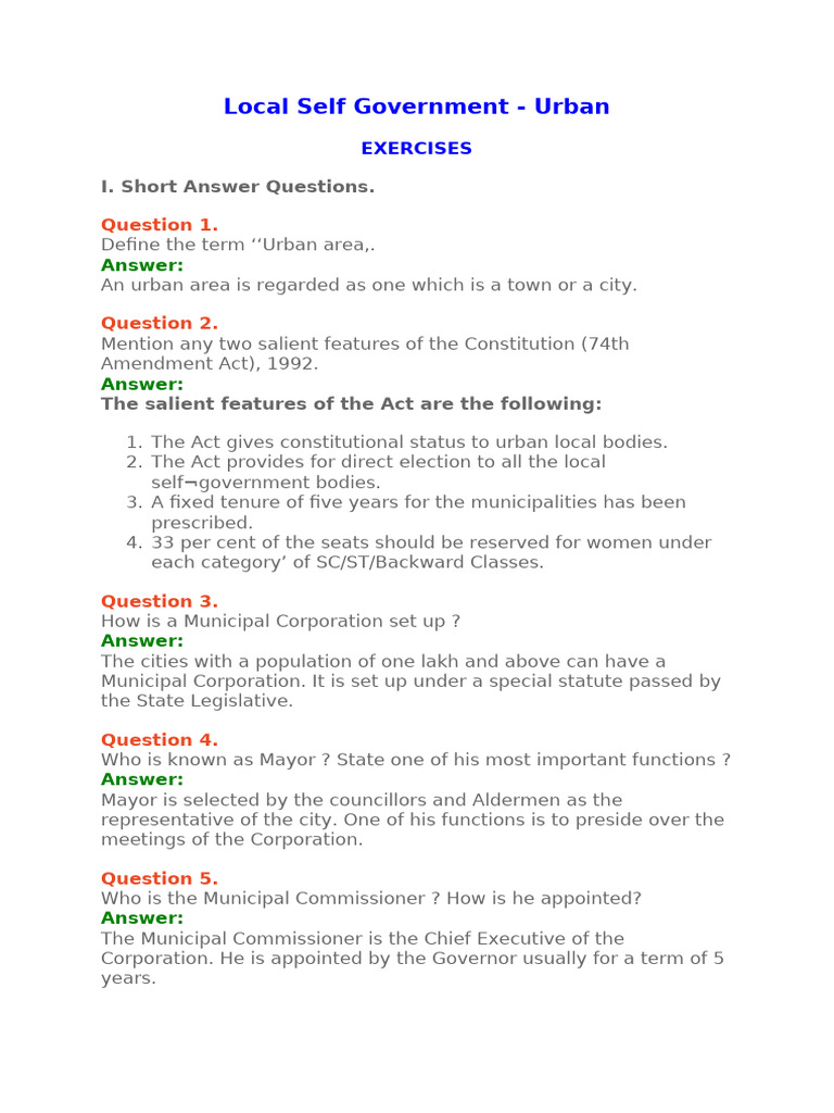 Understanding Urban Local Self Government | PDF | Mayor | Governance