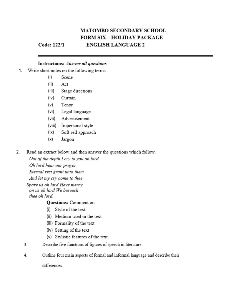 Matombo Secondary School Holiday Packages | PDF | Tanzania | Adjective