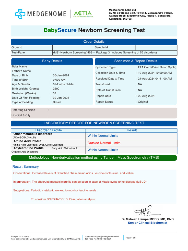 Newborn Screening Test Results Report | PDF | Biomolecules | Organic ...