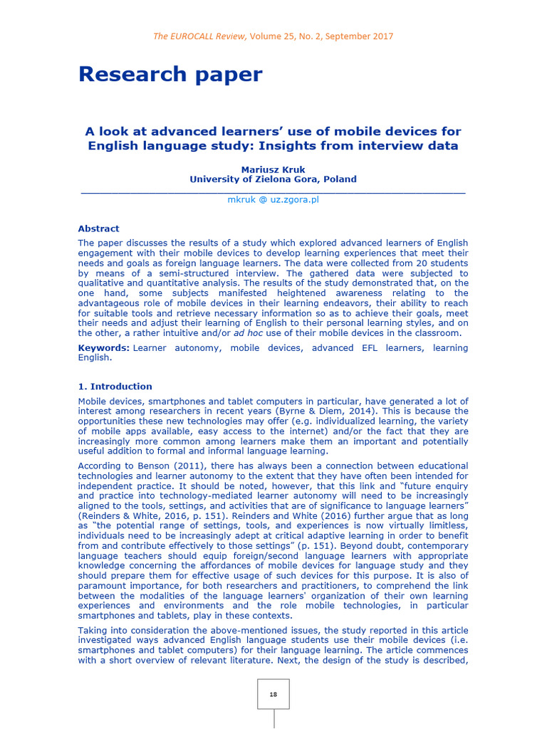 Mobile Device Use in English Learning | PDF | Learning | Second Language