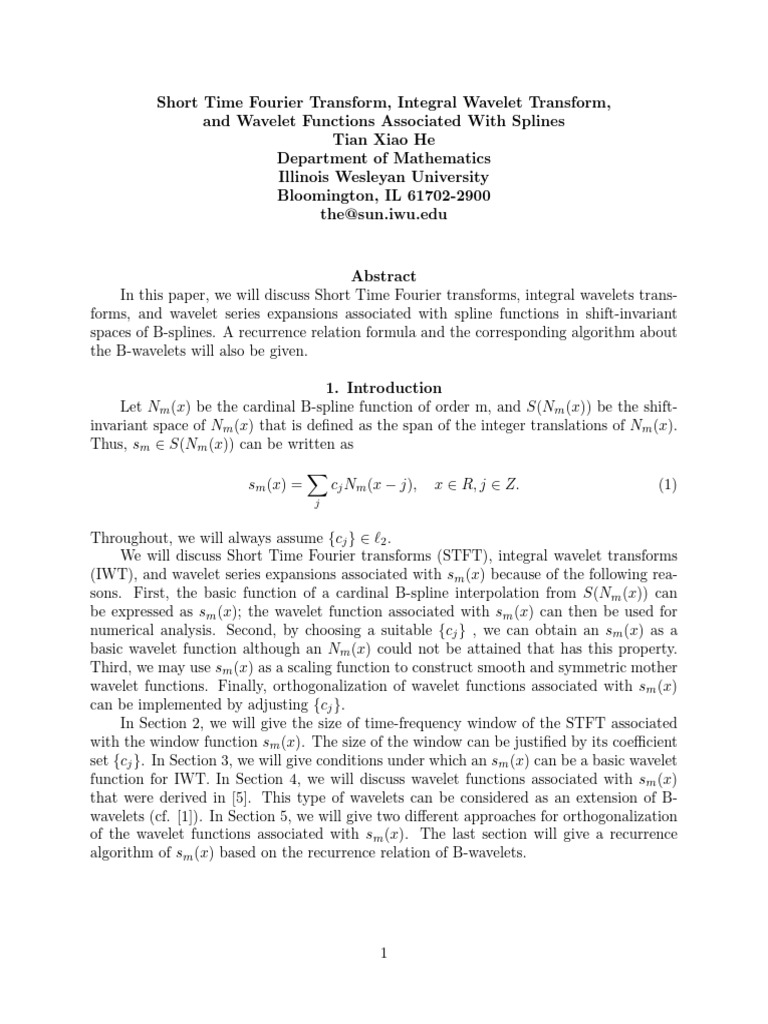 Time Fourier Transform Integral Wavelet | PDF | Wavelet | Mathematical ...