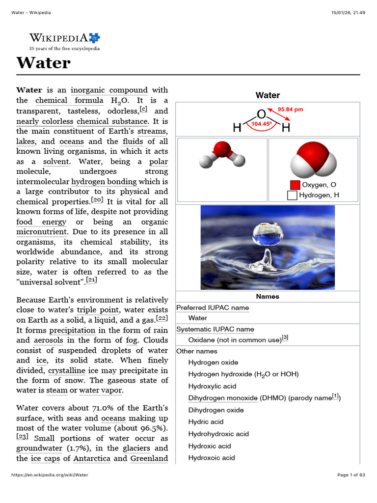 Water - Wikipedia | PDF | Water | Earth Sciences