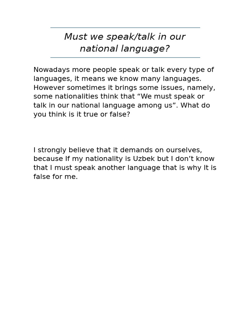 Importance of National Language Use | PDF
