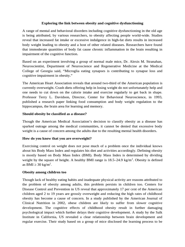 Obesity's Impact on Cognitive Function | PDF | Obesity | Body Mass Index